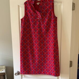 Talbots Red Sleeveless Nautical Anchor Print Dress